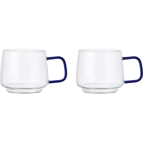 La Cafetière Mug de vetro con manico de vetro blu, elegante tazza de tè, caffè, cioccolata calda, realizzata de vetro de borosilicato resistente al calore, impilabile, lavabile in lavastoviglie, set d
