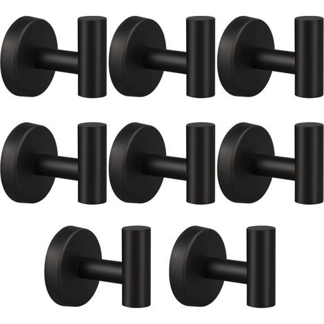 Crochets porte-serviettes muraux Irovami Kruodop (lot de 8), robustes, en acier inoxydable antirouille, noir mat, pour salle de bain, cuisine, chambre, hôtel et piscine. (1/5)