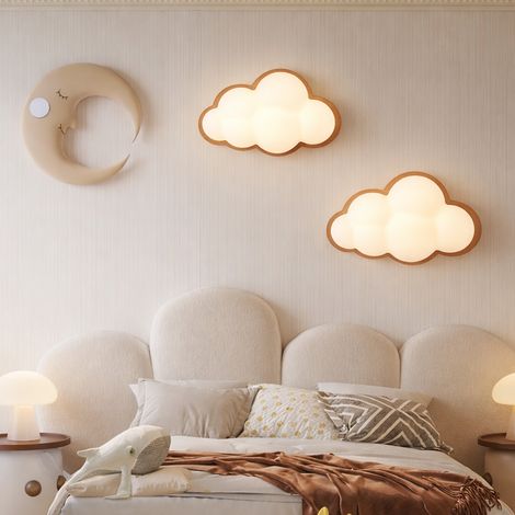Applique LED enfant nuage 3D 7W, 27x18cm, base métallique effet bois, CCT