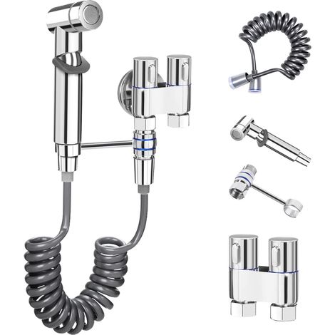 Kit Douchette WcDouchette ToiletteAvec Robinet D'ArretFlexibleSupportEnsemble de Bidet de Salle de bain et Wcpour L'hygiène Personnelle (1/4)