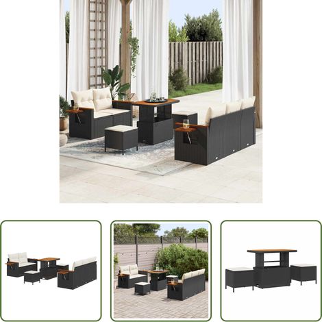 Canapé en poly rattan - Ensemble de canapé de jardin avec coussin 8 pcs Noir et Crème (1/5)