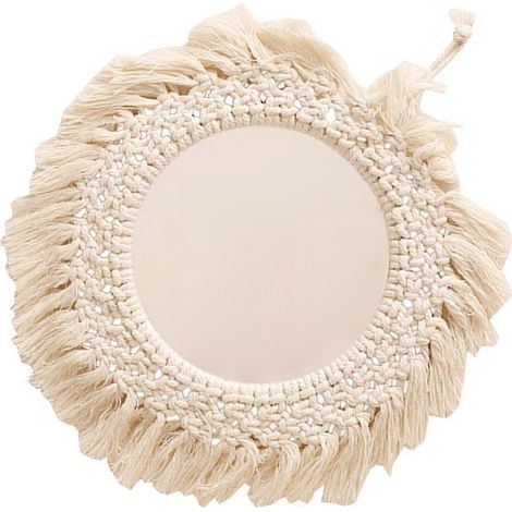 Miroir rond élégant en acrylique tissé à la main, idéal pour le salon ou la chambre. (1/4)