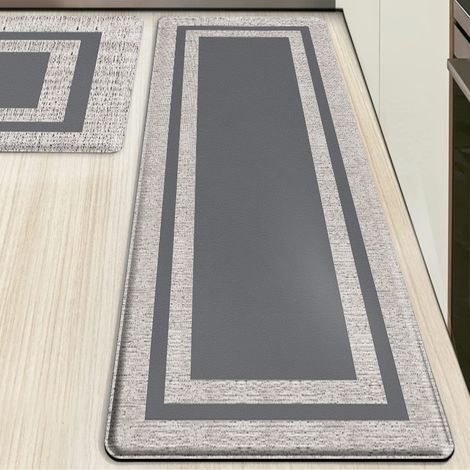 Thickened PVC kitchen floor mat, anti-fatigue, imitation Teslin double-frame mat, waterproof, oil-proof, non-slip leather - Dark Gray - 1 - 442401CM