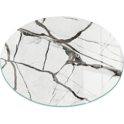Plaque ronde de sol pour cheminée en verre trempé avec impression Motif veines marbrées Ronde fi 90 (1/5)
