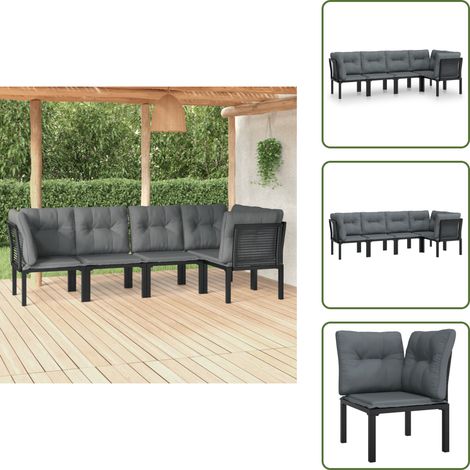 Poltrona singola - vidaXL Set Salotto da Giardino 5 pz Nero e Grigio in Polyrattan - Cuscino da giardino