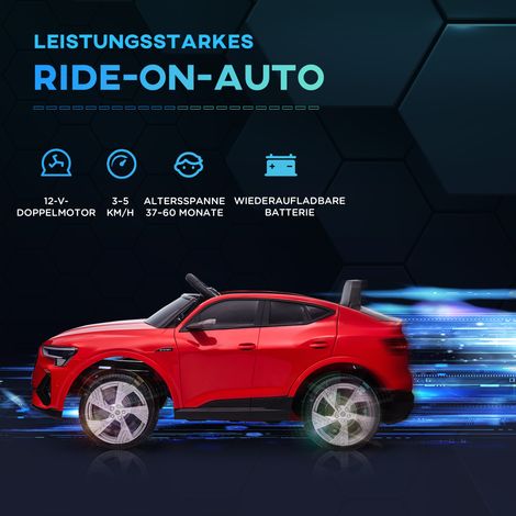 Voiture électrique enfant 5 km/h avec ceinture sécurité, télécommande, phares LED, fonction musique, rouge