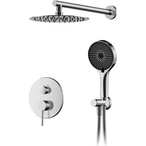 Colonne de douche, ensemble de douche encastré chromé avec mitigeur Douche encastrable, système de douche encastré avec pomme ronde à effet pluie 30 cm, orientable à 360°, buses anticalcaires (1/5)