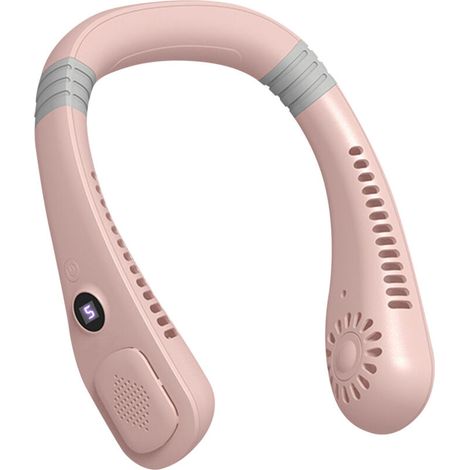 Ventilateur de cou portable sans pales, rechargeable USB, silencieux et pliable, avec affichage numérique 5 vitesses, rose