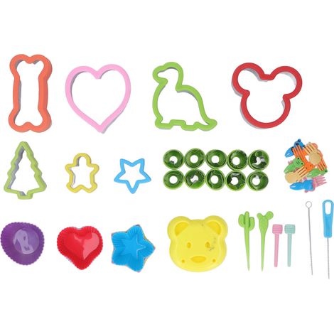 43 pièces d'accessoires de pâtisserie : moules, emporte-pièces, fourchettes, pinceaux, silicone, acier inoxydable et polypropylène. (1/5)