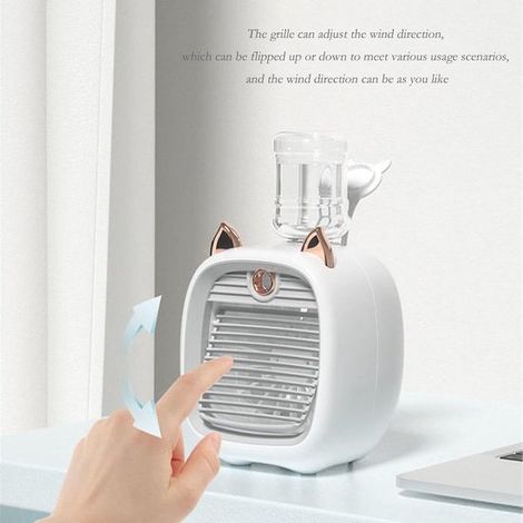 Mini enfriador de aire evaporativo recargable para niños, apto para conexión a botella de agua, ventilador personal USB con humidificador (gris).