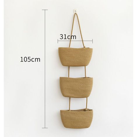 3 sacs de rangement suspendus, panier à 3 niveaux en corde de coton tissé, pour porte, chambre d'enfant, salle de bain et chambre à coucher (1/3)
