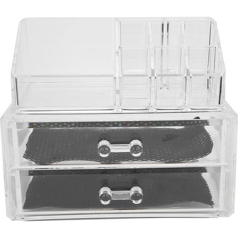 Coffret de rangement transparent à deux niveaux pour maquillage, bijoux et rouges à lèvres, boîte d'organisation avec présentoir (1/5)