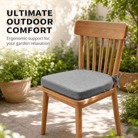 Lot de 2 coussins de chaise d'extérieur - 45 x 45 x 5 cm - Avec liens - Antidérapant - Pour intérieur et extérieur - Pour cuisine, salle à manger, jardin - Gris foncé (1/4)