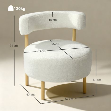 Fauteuil relax inclinable sherpa polaire, piètement métal effet bois, assise capitonnée, dimensions 67x67x71 cm, blanc cassé (1/5)