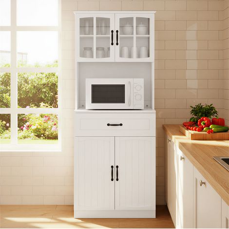 Vasagle – Armoire de cuisine moderne blanche avec étagères réglables – Rangement optimisé pour micro-ondes – Dimensions 41,5 x 73 x 179,8 cm