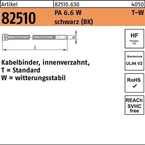 Kabelbinder R 82510 innenverz. 7,6x760 /220 PA 6.6 W sw 50St. HELLERMANNTYTON