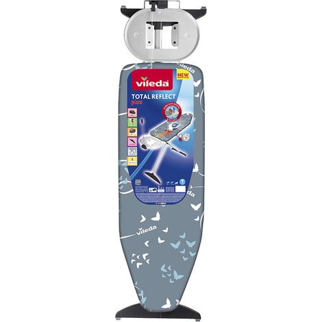 Vileda – Table à repasser 130x44 cm – Housse thermoréfléchissante anti-condensation – Structure en acier robuste – Hauteur réglable jusqu'à 96 cm