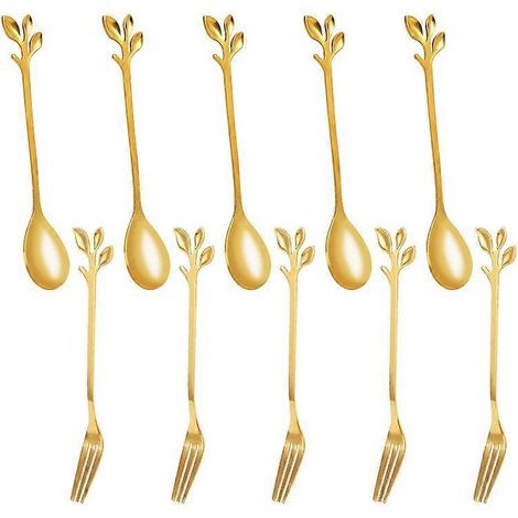 5spoon 5forks inox feuille cuillère fourchette dessert cuillères, doré (1/5)