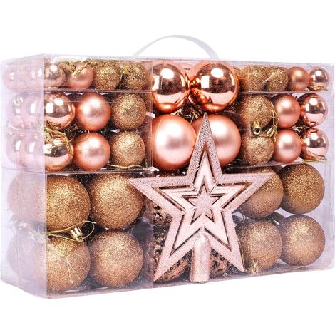 Weihnachtskugeln, 101-teiliges Set für den Weihnachtsbaum, inklusive goldener Weihnachtskugeln und sternförmiger Baumspitze, perfekt für die Weihnachtsdekoration im Innen- und Außenbereich
