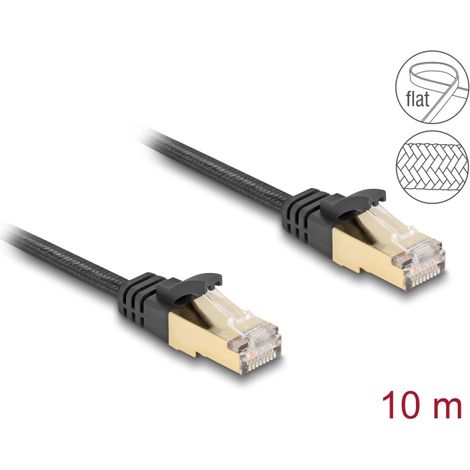 Delock Cable de red plano RJ45 con cubierta trenzada Cat.6A S/FTP macho a macho 10 m negro