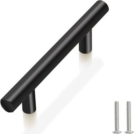 Lot de 10 poignées de porte/meuble noir inox, entraxe 96 mm, 9,6 x 2 cm (1/4)