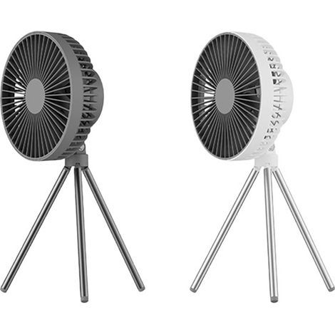 1 ensemble. Couleur : Gris clair. Matériaux : ABS + PP + Silicone + Aluminium. Ventilateur de camping rechargeable 4000 mAh.