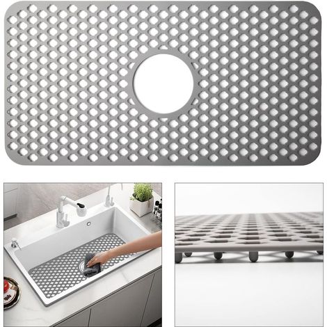 Tapis d'évier en silicone, grille de protection pour évier de cuisine, 62 x 32 cm, gris