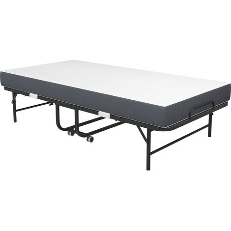 Letto pieghevole 90x190 cm con 4 ruote, letto ausiliario in metallo nero, materasso incluso (1/5)
