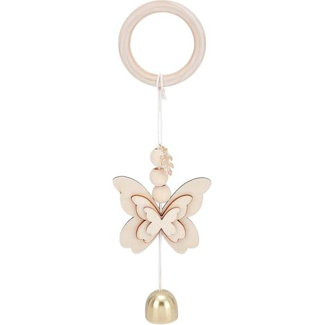 1 x Wooden Butterfly Hanging Bell Lucky Charm for Opening Door Decoration Entrance Window Wall Wind Chime Lace Old Home Decoration Length 26.2 cm (1/5)