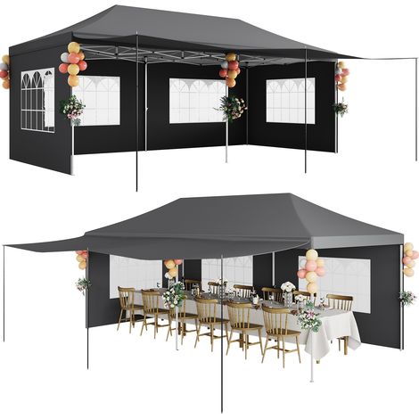 Tonnelle 3x6m – 6 parois amovibles, capacité 40 pers, 420D Oxford UPF 50+, piliers renforcés – événements, jardin, mariages – Gris (1/5)