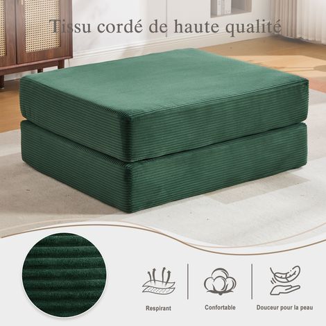 Pouf convertible en velours côtelé avec deux blocs de mousse épais et dépliable en fauteuil-lit pour salon chambre et petits espaces (1/5)