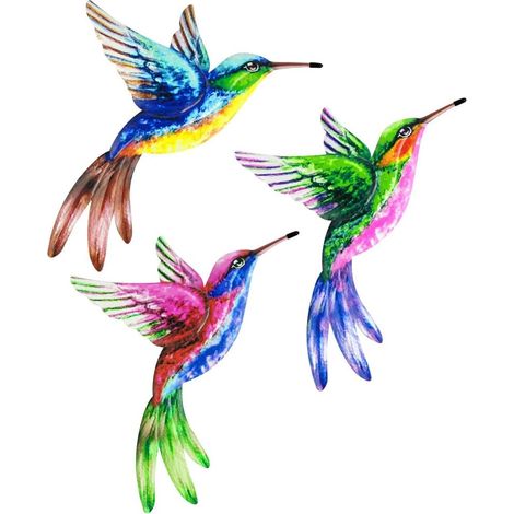 Metal Hummingbird Wall Decoration, 3pcs Colorful Hummingbird Garden Metal Art Wall Art Hanging Decorations for Garden, Patio, Porch, Home (1/5)