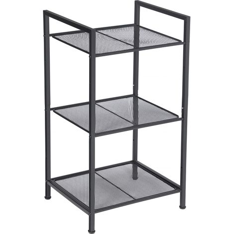 Étagère de Salle de Bain, en Métal, Rangement de Cuisine, 3 Niveaux, Étagère sur Pied, Porte-Plantes, Extensible, Grille Réglable en Hauteur, Style Industriel, Noir (1/5)