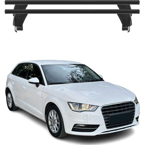 OMAC Barres de toit transversales en aluminium pour Audi A3 8V Sportback 2012-2020 – Antivol – Rainure en T – Testées City Crash – Charge Max 50 kg Noir (1/4)