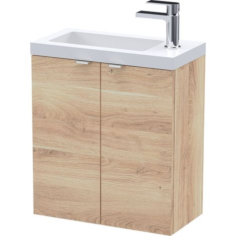 Alrewas Contemporary 2 Door Wall Hung Vanity Unit with Basin, Bleached Oak, 500mm