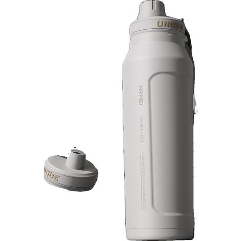 Botella de agua isotérmica de acero inoxidable, capacidad de 1 L, 1,0 L-d, 1000 ml BLANCA (1/2)