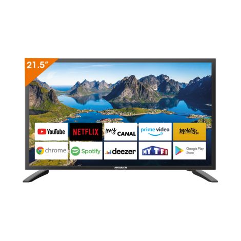 Téléviseur LED 21.5" Full HD – Android 14.0 – Wifi et fonction CAST – Compatible 12/24/220 V – Tuner ULTRA HD DVB-T2 – Antarion
