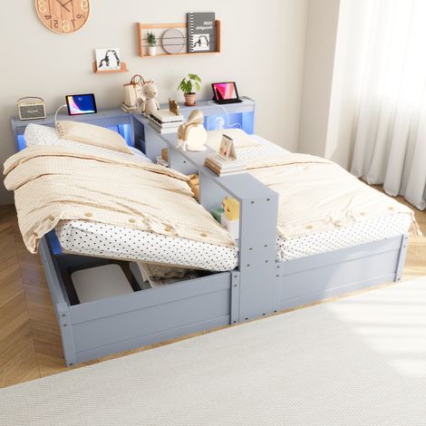 Cama dormitorio con almacenaje LED y enchufe gris OKMYHOME (1/5)