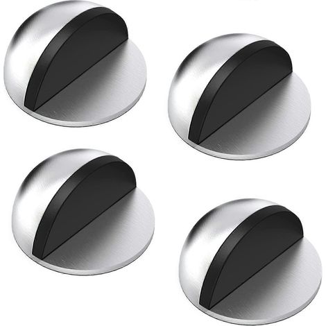 Butées de porte, lot de 4 butées de porte en acier inoxydable avec embouts en caoutchouc, butées de porte adhésives pour tous les sols durs (1/5)