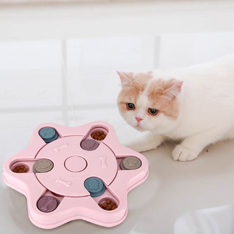 Gamelle portable en plastique rose hexagonale, jouet éducatif et interactif pour chiens et chats, avec gamelle pour nourriture pour animaux. (1/5)