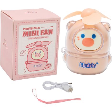 Ventilateur de Poche Silicone Style Cartoon USB Rechargeable 3 Pales Douces 250mAh Mini Ventilateur Portable Rose pour Maison Bureau Voyage (1/5)