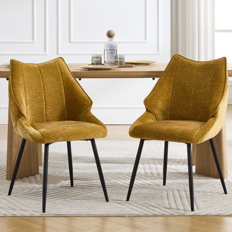 Wahson Esszimmerstühle 2er Set, Chenille Küchenstuhl mit Gesteppte Rückenlehne, Moderner Polsterstuhl mit Metallbeinen, Gelb (1/5)