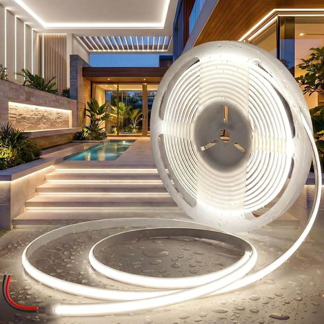 Ruban LED COB 10M 24V Bande LED Blanc Naturel 4000K Extérieur Flexible Etanche IP65 Imperméable 180LEDs/M Recoupable Bandeau Autocollant Intérieure pour Cuisine Chambre (Sans Alimentation) (1/5)