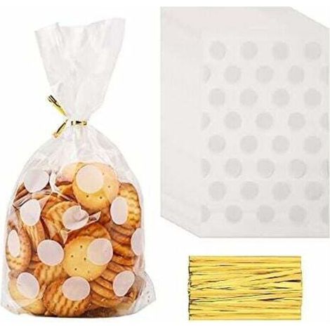 100 sachets transparents en cellophane, sachets à bonbons, sachets cadeaux en cellophane, sachets à biscuits transparents, sachets à fermeture torsadée, sachets en plastique pour confiseries, blancs (1/5)