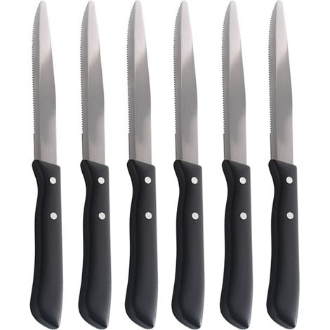 Coltello da tavola set12 per bistecca carne pizza lama acciaio inox seghettata manico nero chiodato per pub ristoranti di lusso (1/5)