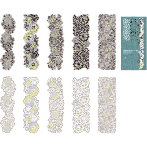 10 autocollants vintage naturels en dentelle esthétique, autocollants décoratifs estampés pour scrapbooking, journal intime, album, carnet, fleurs (1/5)
