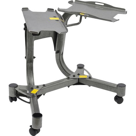 Soporte para mancuernas ajustable, diseño robusto, color gris plateado. (1/2)