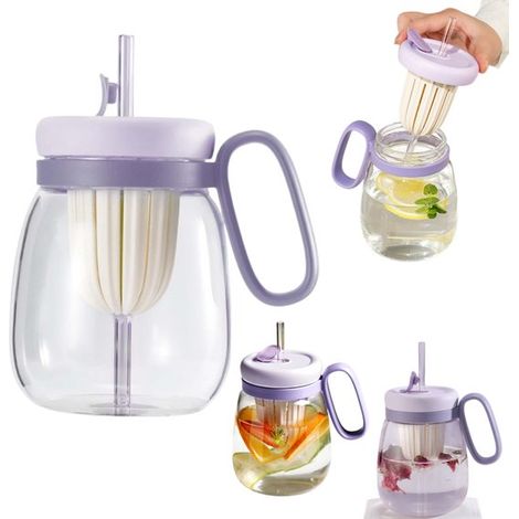 Gobelet en verre 850 ml avec anse et infuseur - tasse à thé et café, violet (1/5)