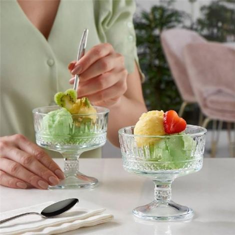 Pasabahce 2er-Set 51749 Elysia Stand-Eisbecher Dessertschale Stand Schale Allzweck Eisbehälter aus Glas (1/2)