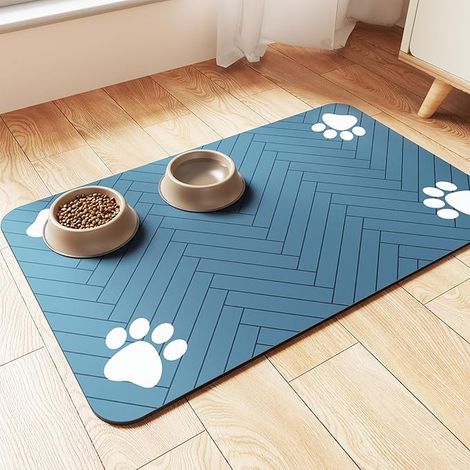 Alfombrilla absorbente para la comida de mascotas (40 cm x 60 cm, azul, 1 unidad) (1/5)